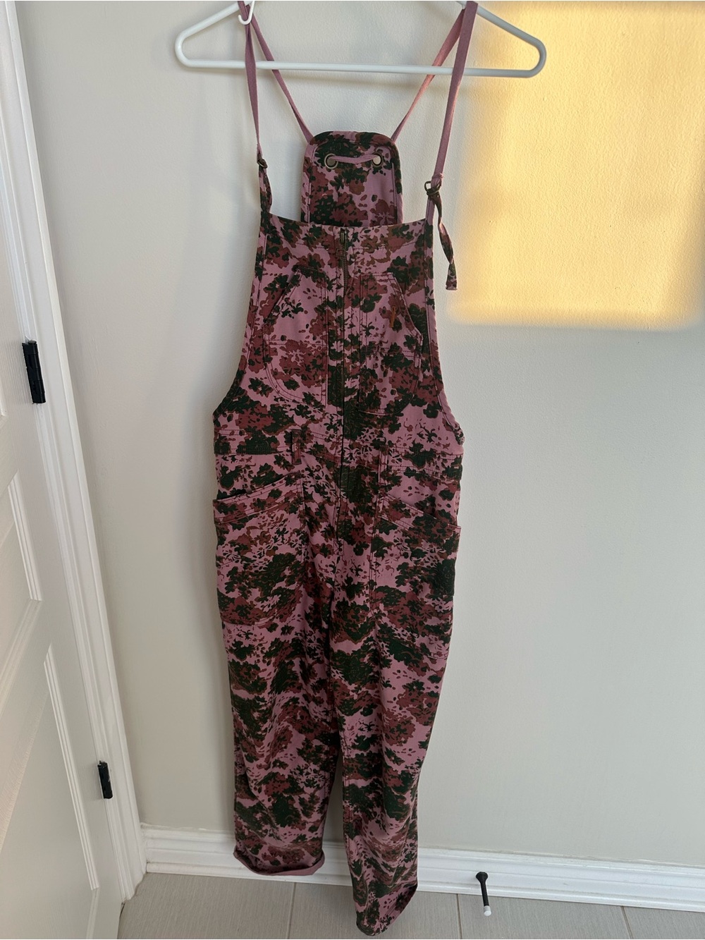 Anthropologie Pink & Olive Floral Bib Jumpsuit - Picture 1 of 3